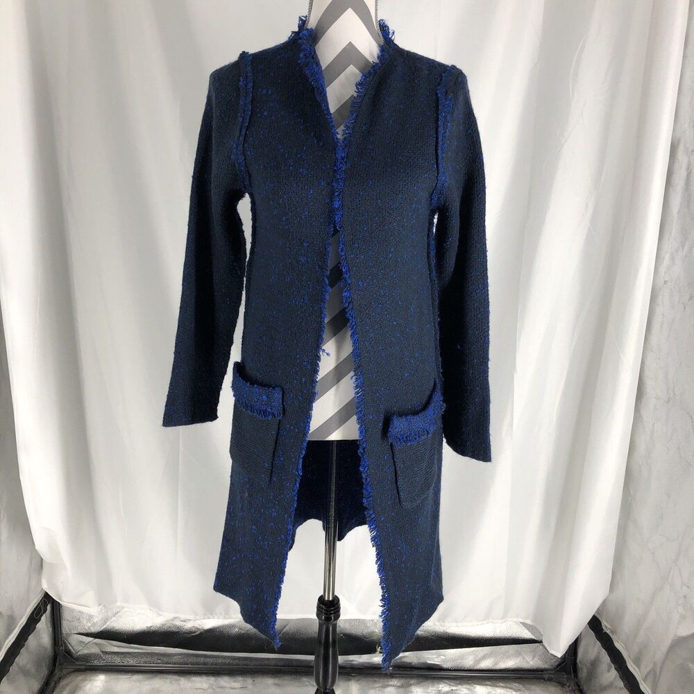 SIONI Women BOHO  Open Cardigan Sweater Blue Furry Size S